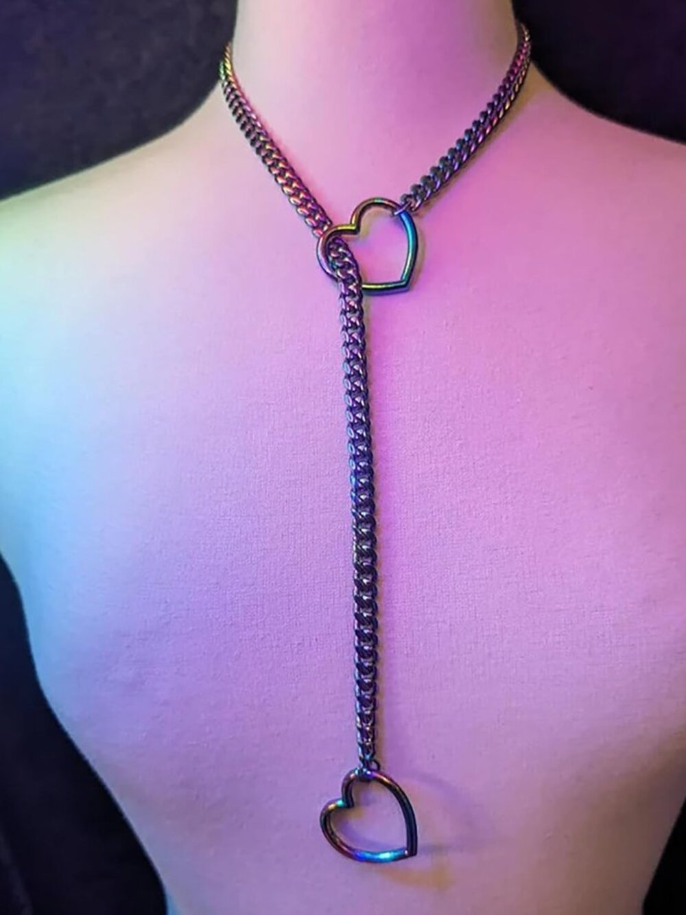 Heart Slip Chain Necklaces for Women,Stainless Steel O-Ring Adjustable Lariat Y- - Picture 4 of 5